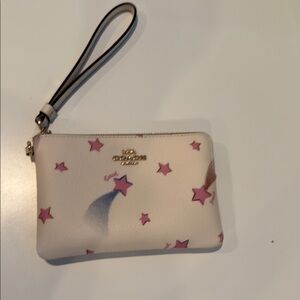 Coach Cream Wristlet with Pink Stars